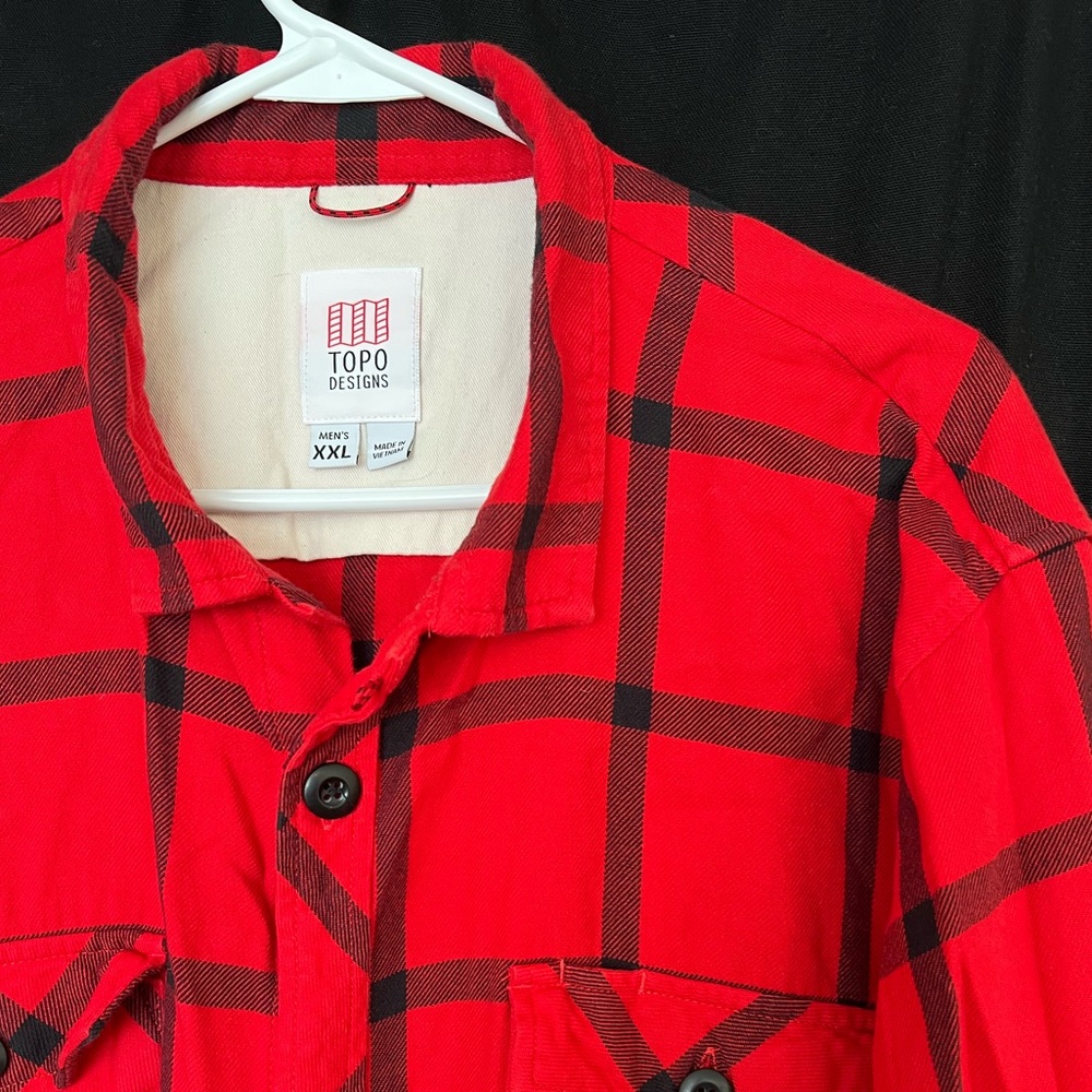 Topo Designs Mens Flannel Shirt XXL Shacket Blue Plaid Organic Cotton